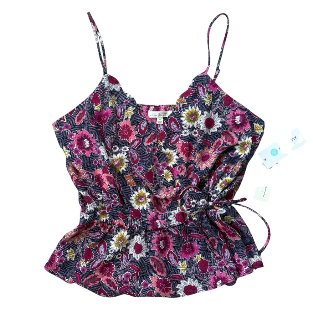 Nine Britton NWT Purple Floral Strappy Faux Wrap Peplum Blouse Size Medium